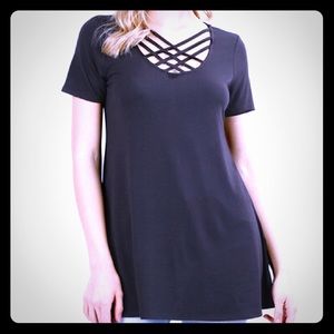Plus size Cage lattice front tunic in black